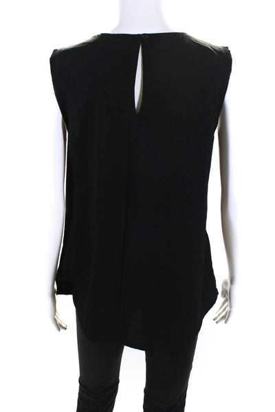 Sanctuary Womens Sleeveless Woven Panel Scoop Neck Tank Top Blouse Black Size S