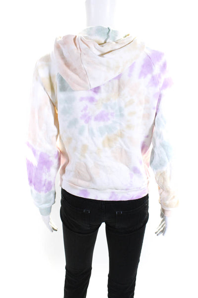 525 Womens Tie Dyed Full Zippered Long Sleeved Hoodie White Pink Yellow Size XS