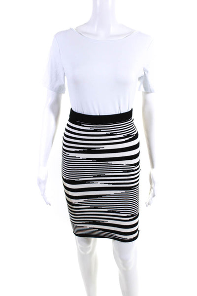 Intermix Womens Striped Elastic Waist Stretch Wiggle Skirt White Black Size P