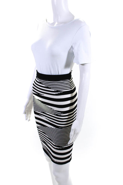 Intermix Womens Striped Elastic Waist Stretch Wiggle Skirt White Black Size P