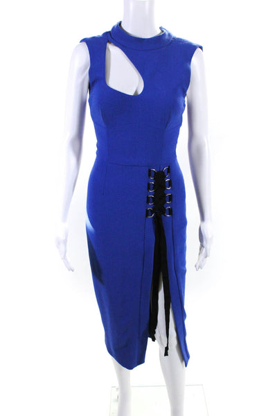 Rebecca Vallance Women's Round Neck Cutout Slit Hem Midi Dress Blue Size 4