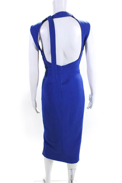 Rebecca Vallance Women's Round Neck Cutout Slit Hem Midi Dress Blue Size 4