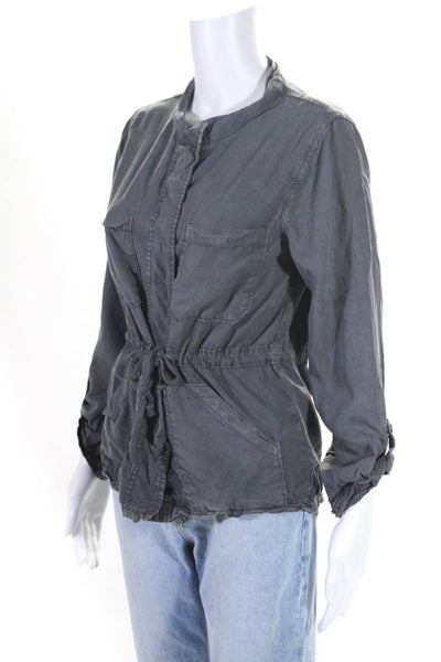 Sanctuary Womens Button-Up Long Sleeve Drawstring Waist Blouse Top Gray Size S