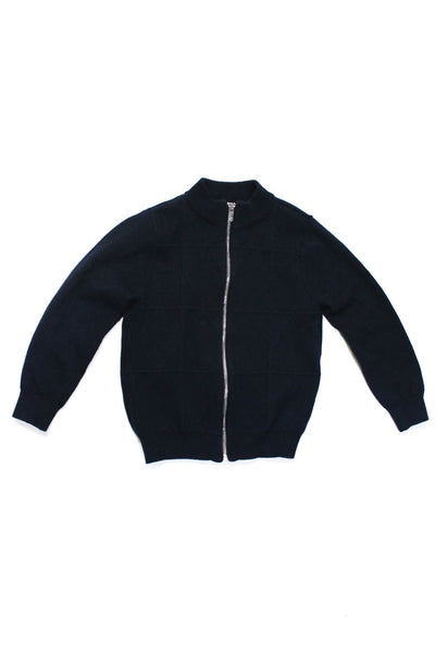 Jacadi Girls Long Sleeved Zippered Crew Neck Tight Knit Jacket Dark Blue Size 6
