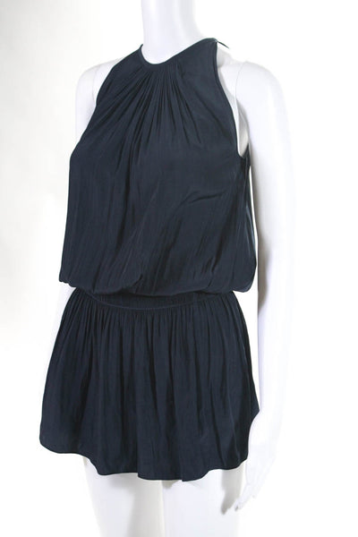 Ramy Brook Women's Sleeveless Smocked Blouson Mini Dress Navy Size XXS