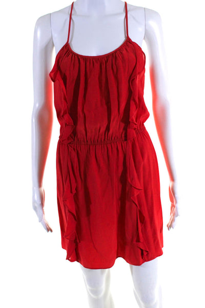 Parker Women's Scoop Neck Silk Ruffle Mini Dress Red Size S
