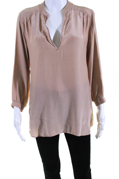 Amanda Uprichard Women's Long Sleeve V Neck Silk Blouse Beige Size P
