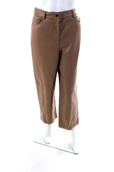 Who What Wear Womens Faux Leather High Rise Wide Leg Straight Pants Brown Size S