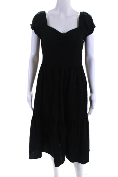Who What Wear Womens Linen V Neck Short Sleeve A Line Dress Black Size Extra Sma