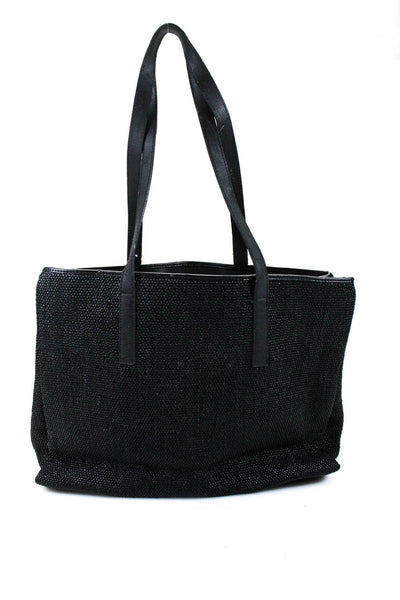 Francesco Biasia Womens Woven Leather Trimmed Flower Detail Shoulder Bag Black