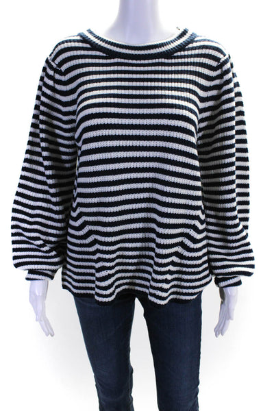 Neiman Marcus Women's Long Sleeve Striped Pullover Sweater Blue Size L