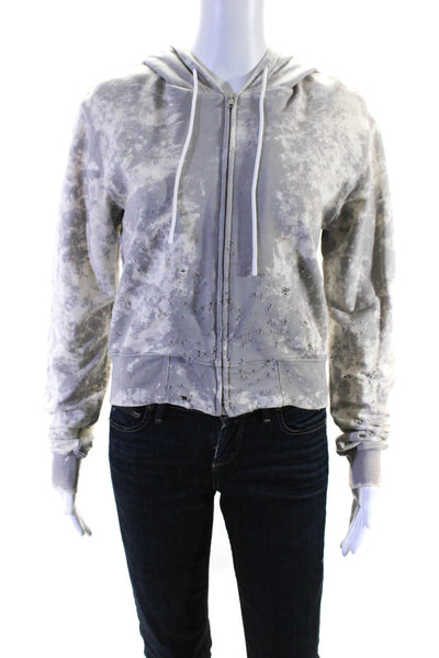 Cotton Citizen Womens Cotton Tie-Dye Print Full Zip Hoodie Gray White Size XS