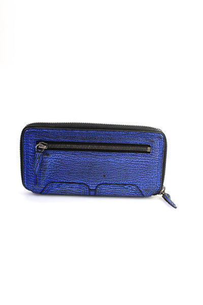 3.1 Phillip Lim Womens Pebbled Leather Rectangular Zippered Wallet Blue Black