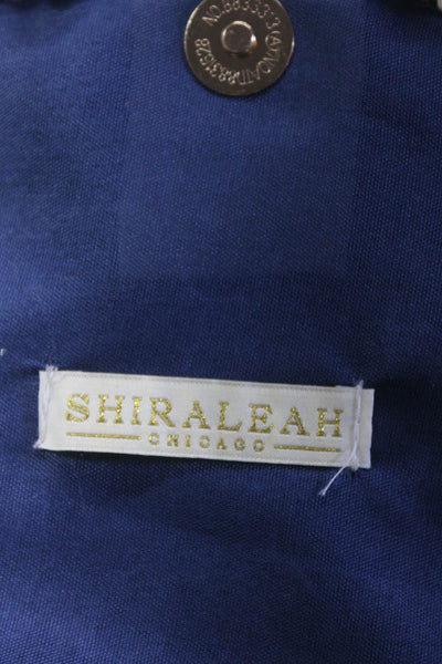 Shiraleah Womens Straw Pom Pom Trim Large Clutch Handbag Navy Blue