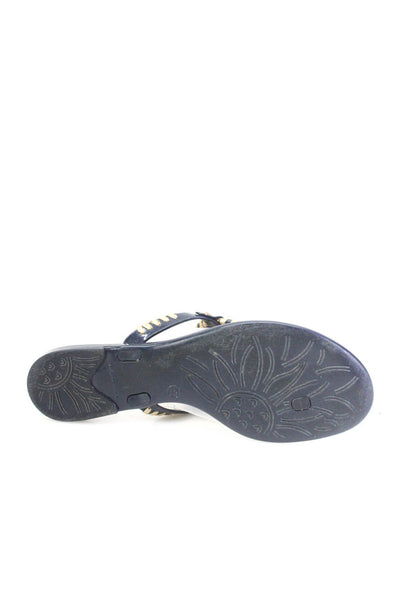 Jack Rogers Womens Woven Detail Thong Slide On Sandals Navy Blue Size 9