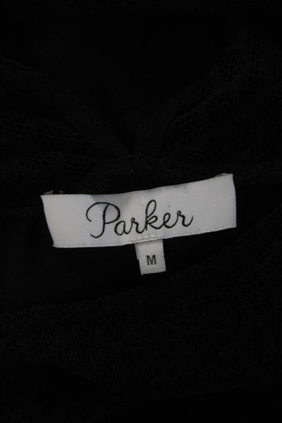 Parker Womens Silk Lace Detail Long Flounce Sleeves Blouse Black Size Medium