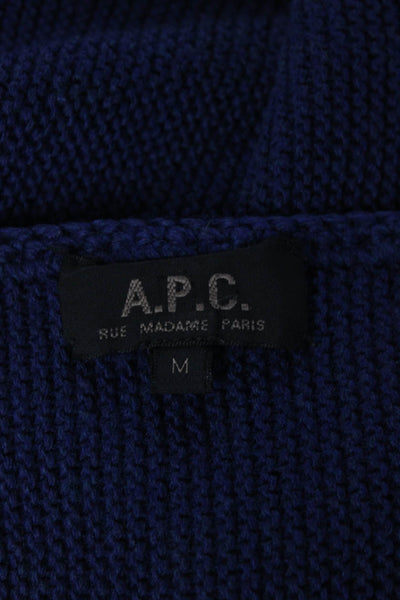 A.P.C. Womens Long Sleeves Pullover Sweater Navy Blue Wool Size Medium