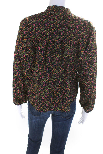 Nation LTD Womens Cotton V-Neck Floral Buttoned Long Sleeve Blouse Pink Size S