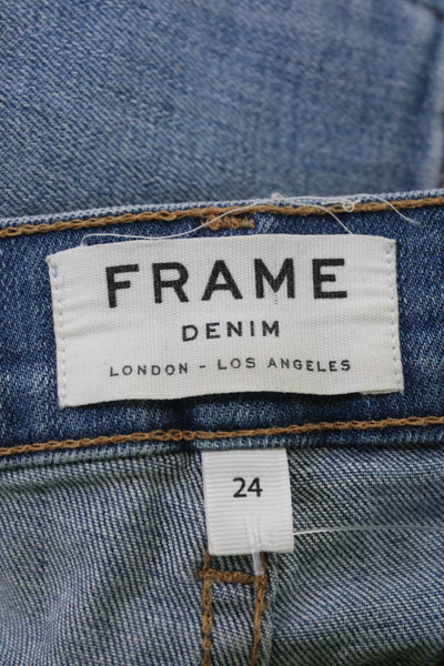 Frame Womens Cotton Buttoned Fringed Hem Casual Denim Shorts Blue Size EUR24