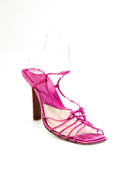 Giorgio Armani Women's Suede High Heel Strappy Lace Up Sandals Pink Size 37.5