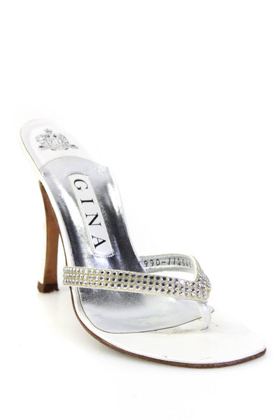 Gina Women's Embellished High Heel Slip On Mules White Size 6