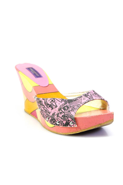 Emilio Pucci Women's Abstract Print Platform Wedge Sandals Multicolor Size 6
