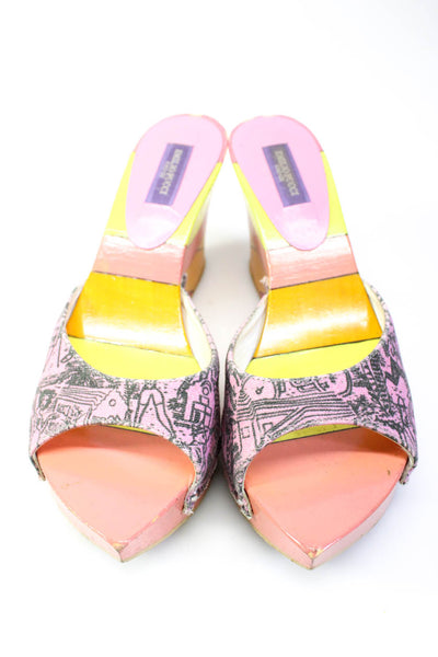 Emilio Pucci Women's Abstract Print Platform Wedge Sandals Multicolor Size 6
