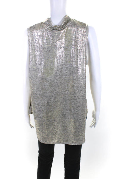 9-H15 STCL Womens Gold Crew Neck Sleeveless Tank Blouse Top Size L
