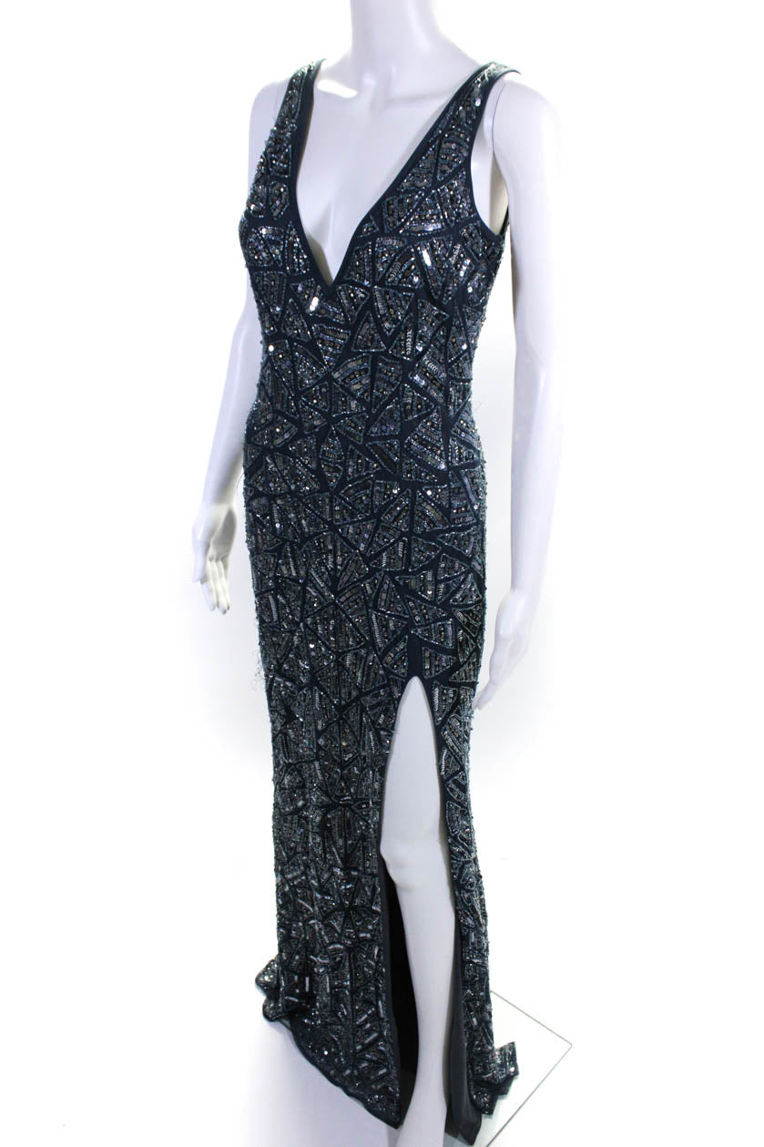 Sequined Dress with Low-cut Back - Dark blue - Ladies