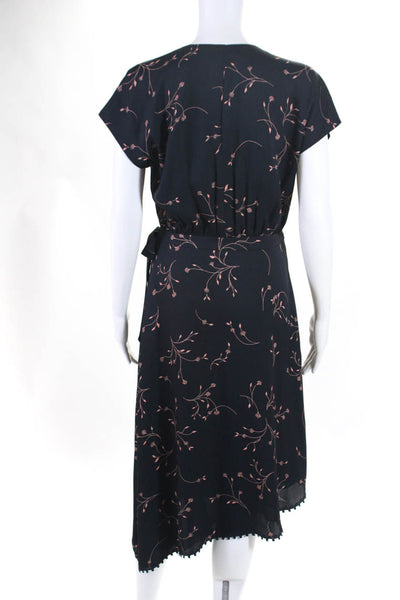 Joie Womens Floral Print Sleeveless Midi Wrap Dress Navy Blue Pink Size Small