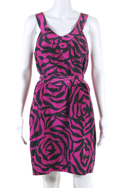 Marc Jacobs Womens Abstract Belted V Neck Shift Dress Pink Black Size XS