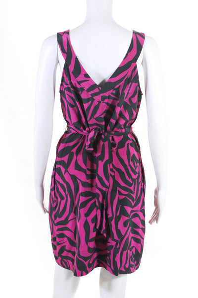 Marc Jacobs Womens Abstract Belted V Neck Shift Dress Pink Black Size XS