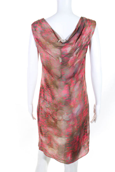 Elie Tahari Womens Abstract Print Sleeveless Chiffon Sheath Dress Pink Multi XS