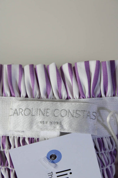 Caroline Constas Womens Cotton Striped Pleat Off-the-Shoulder Top Purple Size XS