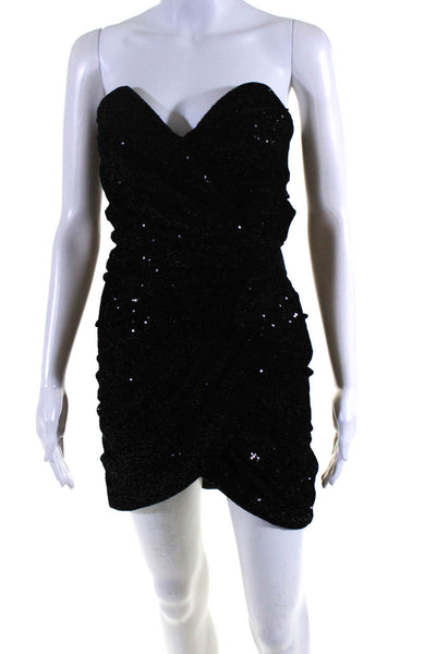 Saint Laurent Womens Sequin Velvet Strapless Mini Sheath Dress Black Size FR 34