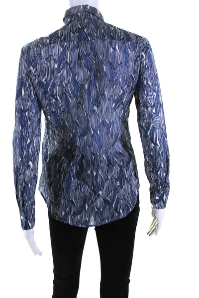 Hartford Womens Cotton Abstract Print Collared Button Up Blouse Top Blue Size 0