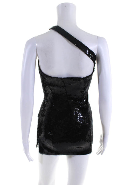 Superdown Womens Sequined One Shoulder Sleeveless Slim Mini Dress Black Size XS