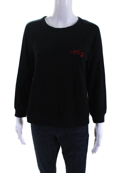 VLVT Womens Knit Embroidered Round Neck Long Sleeve Sweatshirt Top Black Size S