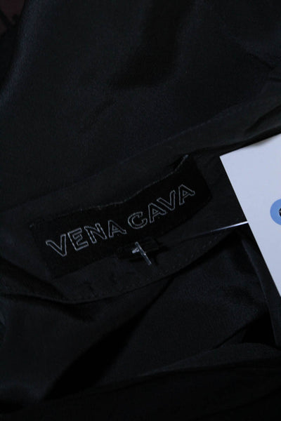 Vena Cava Womens Silk Pleated V-Neck Short Sleeve Knee Length Dress Black Size 2