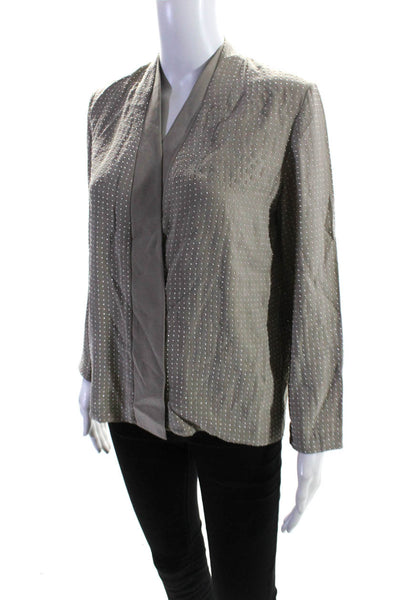 American Retro Womens Silk Beaded Long Sleeve Open Front Jacket Gray Size 38