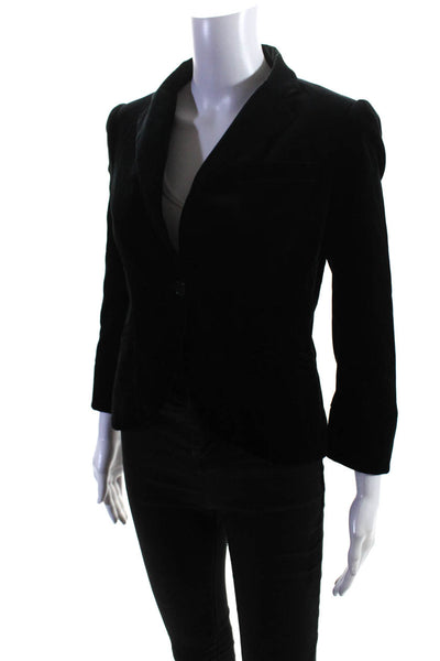 Theory Womens Cotton Velvet Collared One Button Long Sleeve Blazer Black Size 2