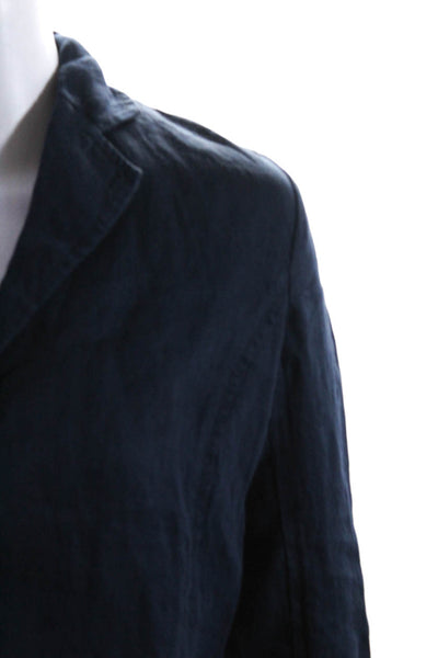Kes Womens Linen Notched Collar Long Sleeve with Belt Blazer Jacket Blue Size XS