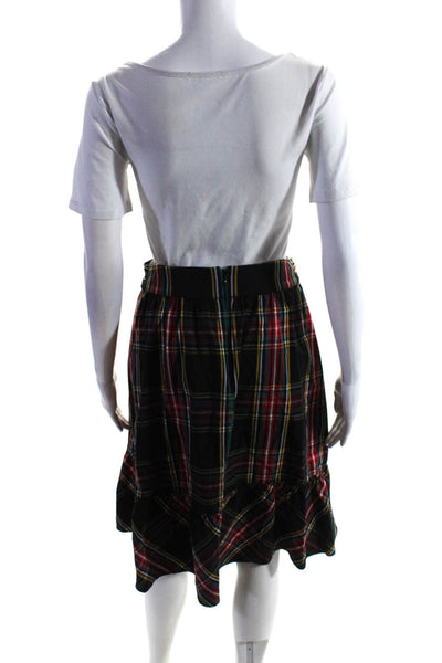 J Crew Womens Plaid Pleated A Line Tied Waist Knee Length Skirt Black Red Size 0