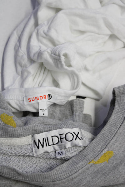 Sundry Wildfox Womens Cotton Graphic Short Long Sleeve Tops White Size 2 M Lot 2