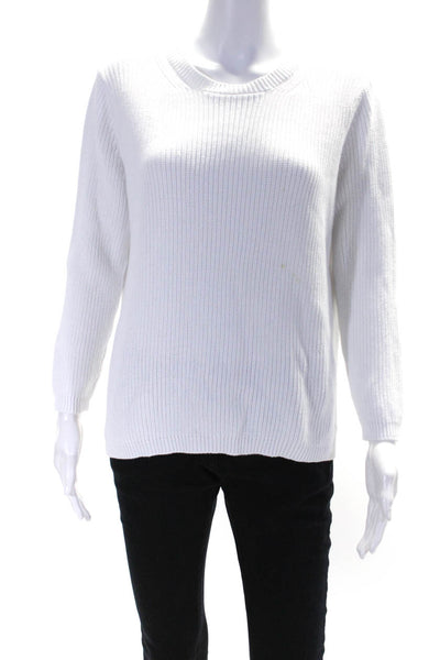 525 Women's Cotton Ribbed Knit Crewneck Pullover Sweater White Size S