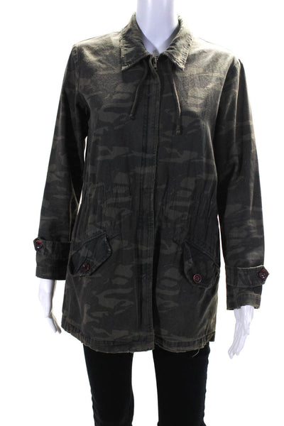 Monrow Women's Camouflage Mid Length Zip Jacket Green Size S
