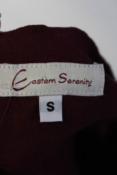 Eastern Serenity Womens Dark Red Linen Crew Neck Slits Tunic Blouse Top Size S