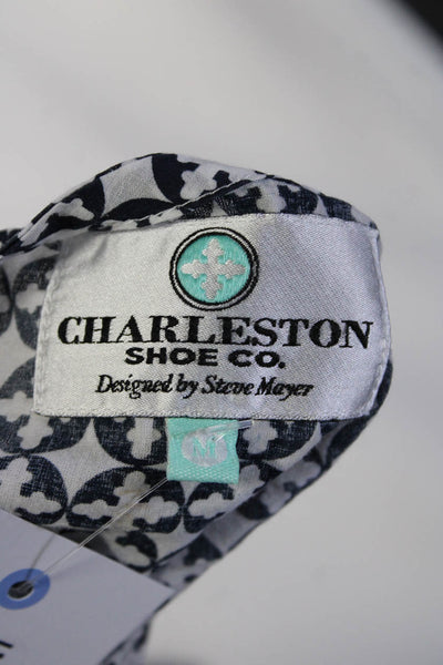 Charleston Shoe Co Womens White Navy Printed Cotton 3/4 Sleeve Tunic Top Size M