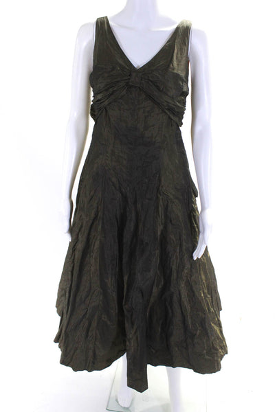 Nicole Miller Collection Womens V Neck Bow Full Skirt Tea Dress Green Size 6