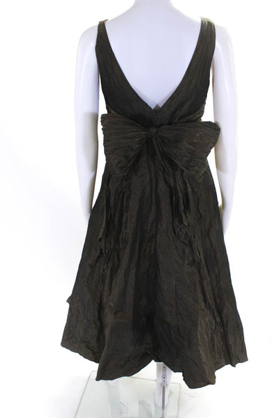 Nicole Miller Collection Womens V Neck Bow Full Skirt Tea Dress Green Size 6